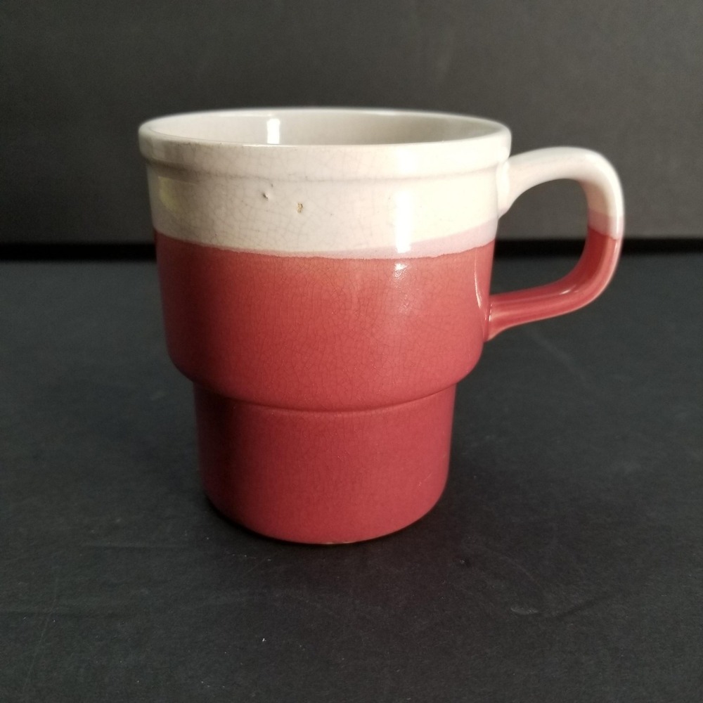 Vintage Japan Two Tone Pink Cream Stackable Ceramic Coffee Mug MCM 60s 70s Boho